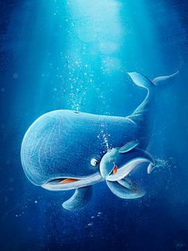 schattige walvis met een baby van Stefan Lohr