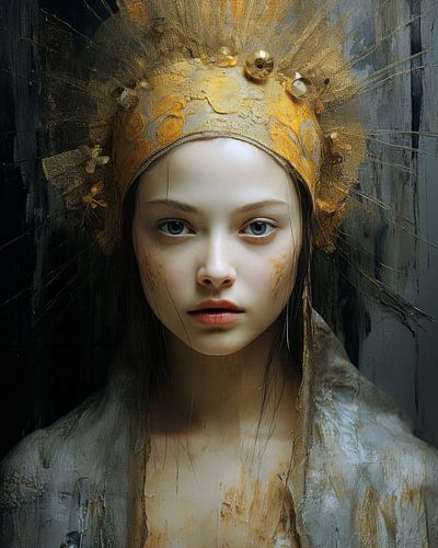 Portret in zachtblauw en geel