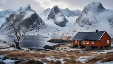 Boerderij in de fjord, Lofoten van Nick Wendt