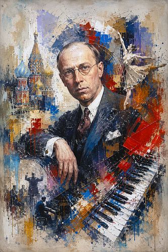 Componist, pianist en dirigent Sergej Prokofiev schilderij.