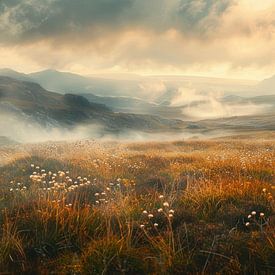 Golden silence over the heath by Femea Stille Landschappen