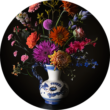 Plukbloemen in Delfts blauwe vaas van Inkhere Art