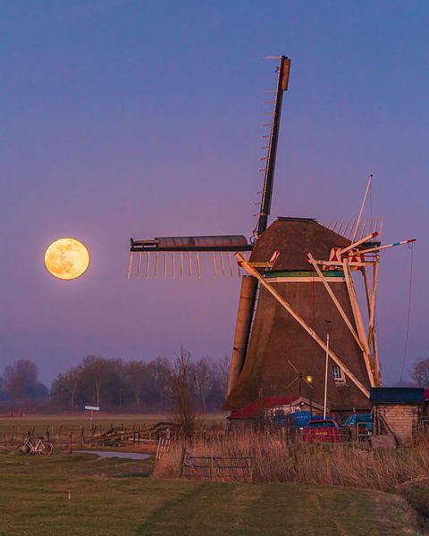 Vollmond bei der Mühle Koningslaagste von Henk Meijer Photography