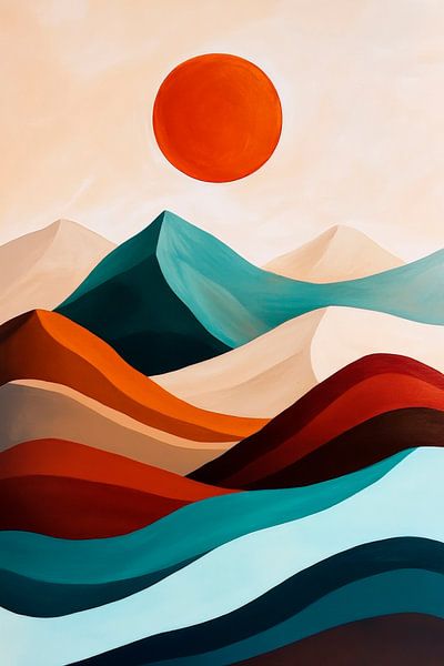 Kleurrijk berglandschap met zon van Poster Art Shop