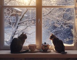 cat looks through window by Egon Zitter