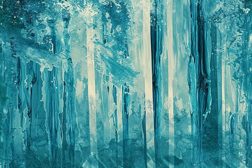 Abstract surrealistisch bos met blauwe tinten