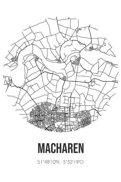 Macharen (Nordbrabant) | Karte | Schwarz und Weiß von Ortsdrucke