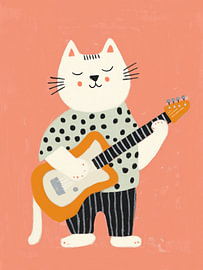 Rockstar-Katze mit Gitarre – Lustiges Kinderzimmerbild