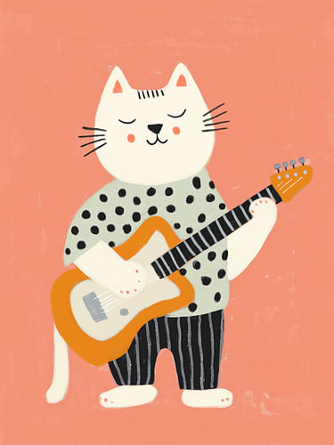 Rockstar-Katze mit Gitarre – Lustiges Kinderzimmerbild