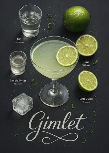 Gimlet Cocktail Poster - Gin en Limoen Minimal Klassiek