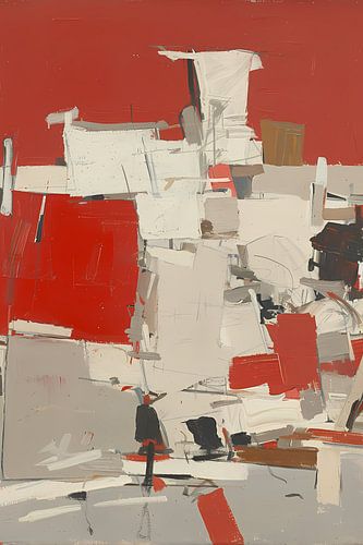 Peinture abstraite avec des zones rouges et blanches