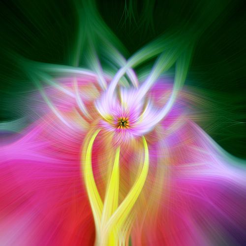 Bloem van licht. Abstract Geometrisch vuurwerk. Roze, geel, groen.