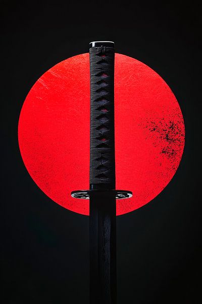 Schwert vor roter Sonne – Minimalistisch von Poster Art Shop