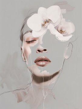 Vrouw met orchidee, modern en abstract portret van Carla Van Iersel