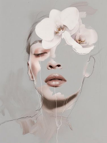 Femme avec orchidée, portrait moderne et abstrait