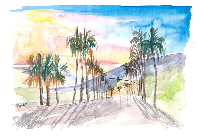 Palm Springs Avenue mit kalifornischem Sonnenuntergang von Markus Bleichner