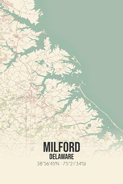 Vintage landkaart van Milford (Delaware), USA. van Rezona