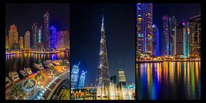 Dubaï de nuit - Triptyque de Burj Khalifa et Dubai Marina sur Tux Photography