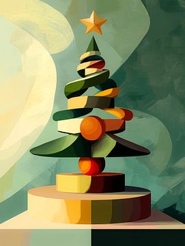 Abstracte geometrische kerstboom in warme moderne tinten