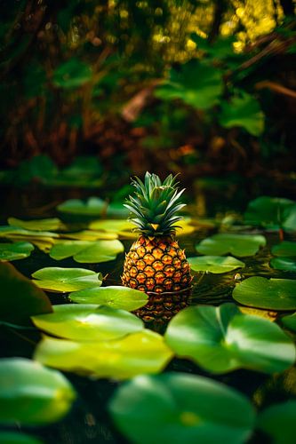 Ananas in het water tussen de leliebloemen