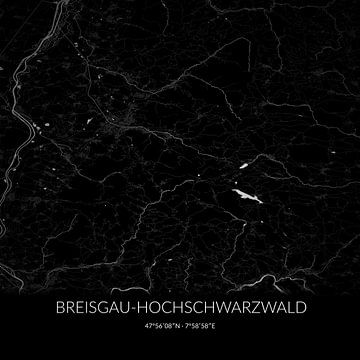 Schwarz-weiße Karte von Breisgau-Hochschwarzwald, Baden-Württemberg, Deutschland. von Rezona