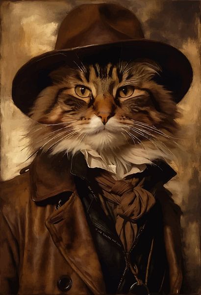 Kat in kleding uit de industriële revolutie Portret van MIROKKU