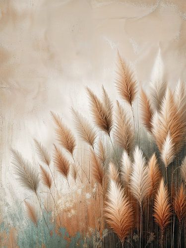 Pampasgras in aardetinten met neutraal beige achtergrond