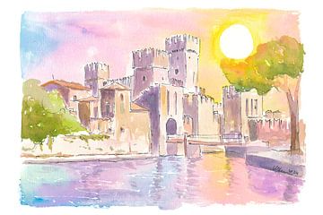 Kasteel Sirmione Scaligero aan het Gardameer Italië bij zonsopgang van Markus Bleichner