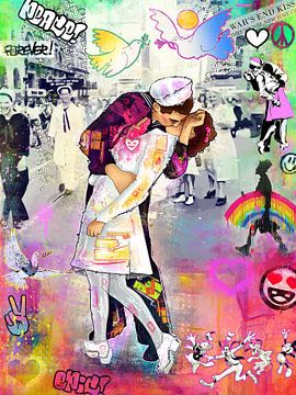 Pop Art Afbeelding Canvas Kunst Print Kiss Marine Fri van Julie_Moon_POP_ART