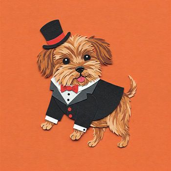 Ausgefallenes Hundeporträt Niedlicher Yorkshire Terrier im Anzug