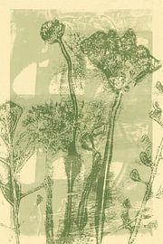 Abstract minimalist botanical art in white and green by Dina Dankers