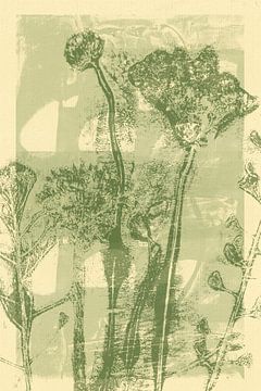 Abstrakte minimalistische botanische Kunst in Weiß und Grün