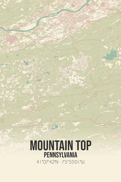 Carte ancienne de Mountain Top (Pennsylvanie), USA. par Affiches de lieux