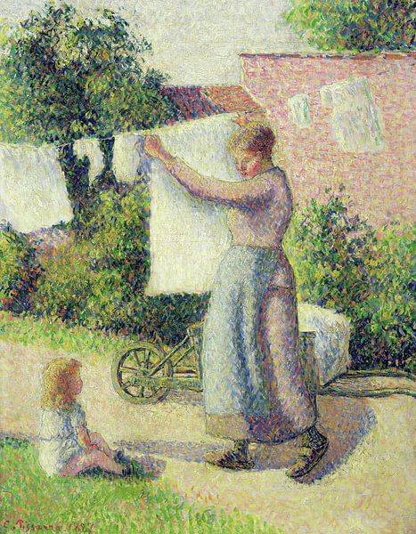 Camille Pissarro,Woman hanging laundry by finemasterpiece