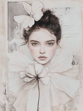 Vintage portret in mixed media stijl van Carla Van Iersel