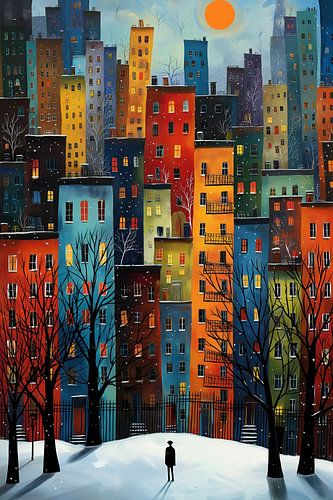 A colourful city by night