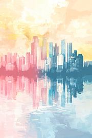 Moderne skyline in pastelkleurig licht van Poster Art Shop