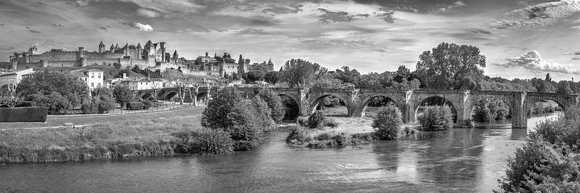 Stadsgezicht van Carcassonne in het zuiden van Frankrijk in zwart-wit van Manfred Voss, Zwart-Wit Fotografie