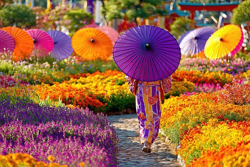 schilderachtig Japan met vrouw