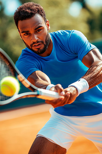 Tennisprofi beim Schlag auf dem Platz