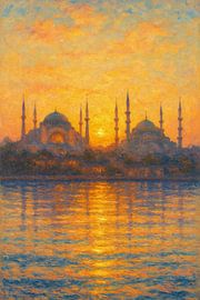 Istanbul Skyline Hagia Sophia Sunset – Bosphorus Impressionist Art by Travel Shop