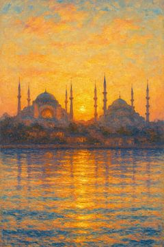 Horizon d'Istanbul, coucher de soleil sur Sainte-Sophie – Art impressionniste du Bosphore sur Travel Shop