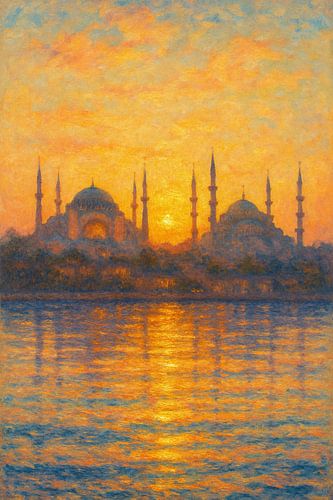 Istanbul Skyline Hagia Sophia Zonsondergang – Bosporus Impressionistische kunst