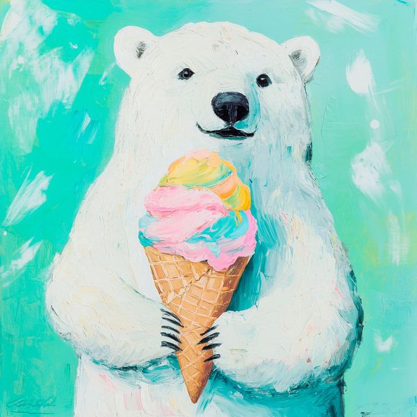 Polar bear with ice cream cone by Poster Art Shop