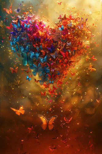 Farbenfrohes verträumtes Herz Schmetterling Artwork