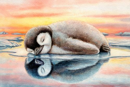 Zacht pinguïnkuiken met spiegeling