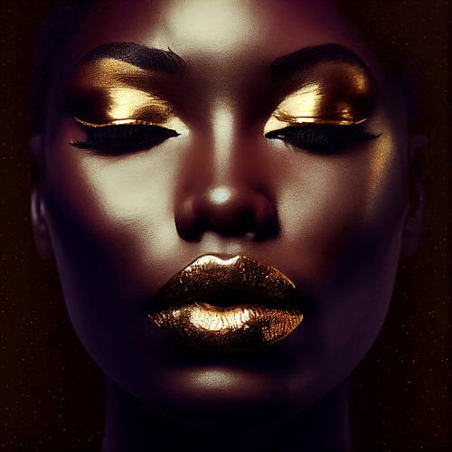 Portrait a woman with gold makeup. Part 3