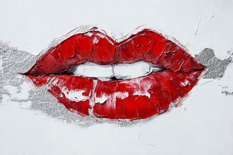 Lèvres rouges sur fond gris - Artistique par Poster Art Shop