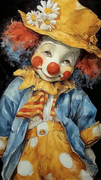 happy clown in watercolour by Gelissen Artworks