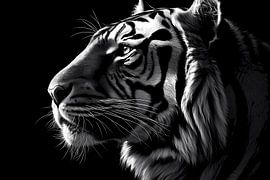 Black-and-white portrait of a tiger by Art & Soul Creations